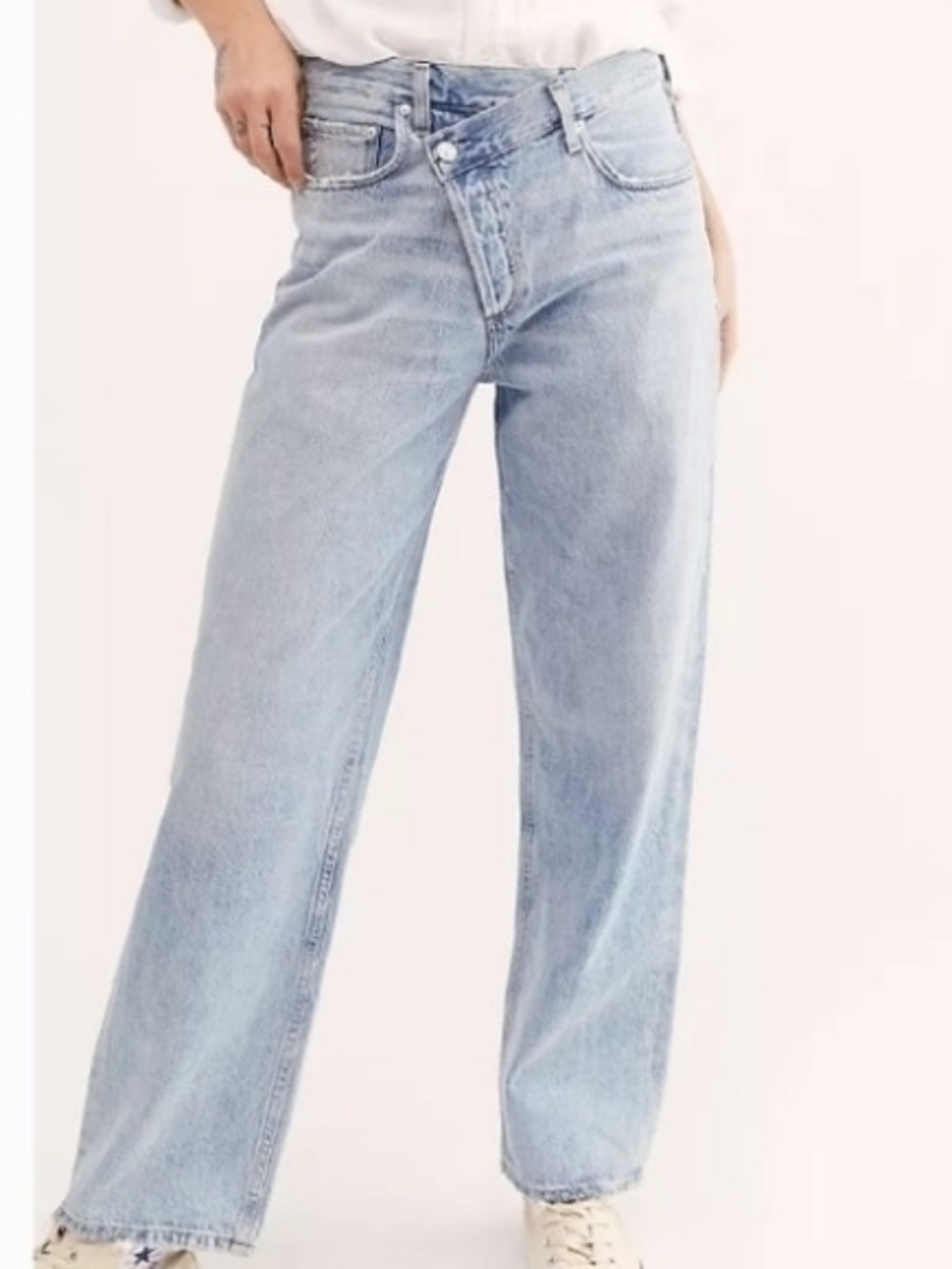 Agolde Light Blue Criss Cross High-Rise Straight Leg Jean